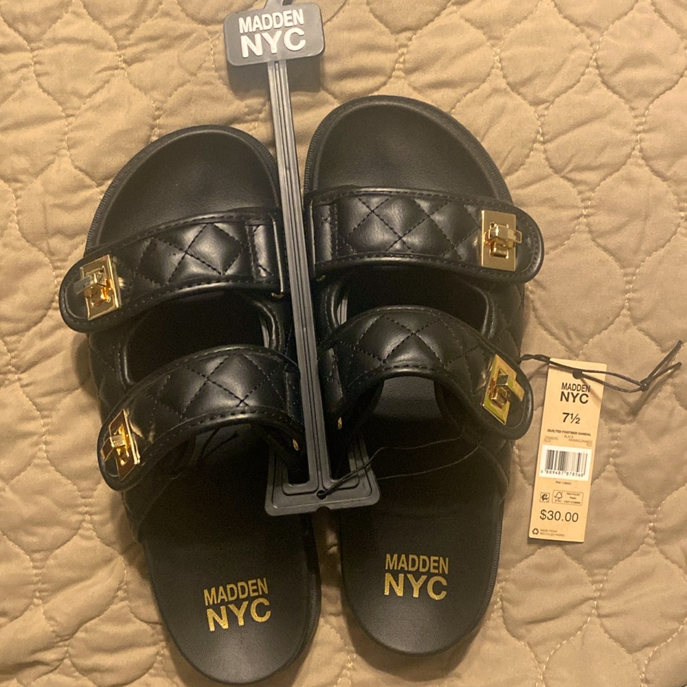 Madden NYC quilted two strap sandals with gold hardware